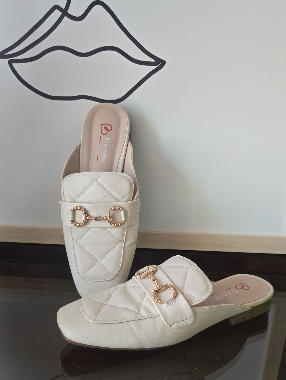 Blondo Cream Quilted Mule with Gold Chain Hardware